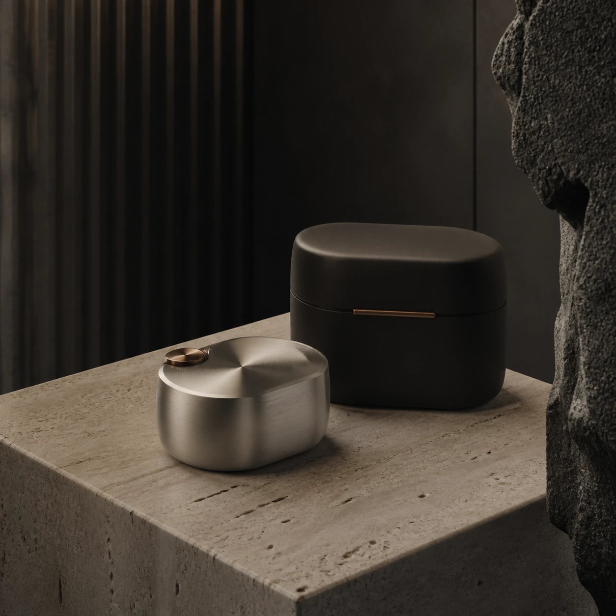 Tecnología de diseño minimalista sobre una superficie de piedra
